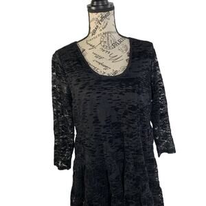 American Rag Women 's Sz XL Blouse Black Retro Lace 3/4 Sleeve Slip-On Lined NEW